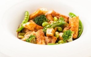 Soy-Glazed Chicken and Tofu with Spring Vegetables recipe